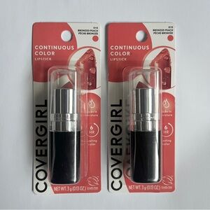 x2 Cover Girl Continuous Color Lipstick 015 Bronzed Peach NEW Carded Sealed .3 g